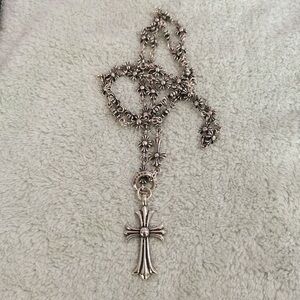 Chrome Hearts Sterling Silver Cross Pendant Necklace Adjustable Chain